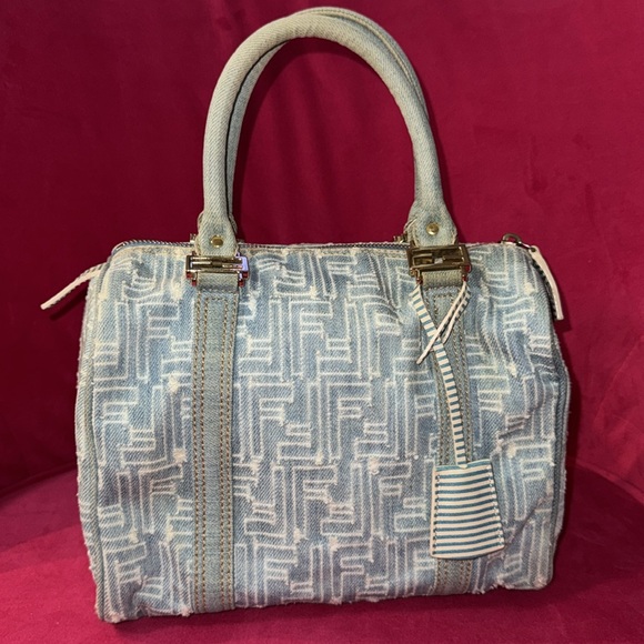 Fendi distressed denim Boston speedy satchel purse - Picture 1 of 16